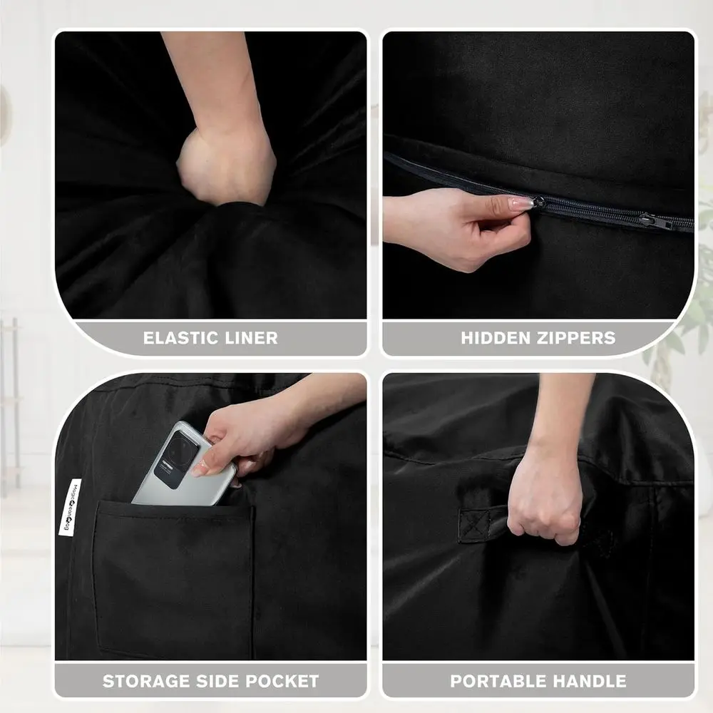 كرسي بين باج بغطاء مخملي فائق النعومة مع رغوة الذاكرة، أريكة كسولة كبيرة الحجم للنوم والمكتب وغرفة المعيشة وغرفة النوم - أسود #6