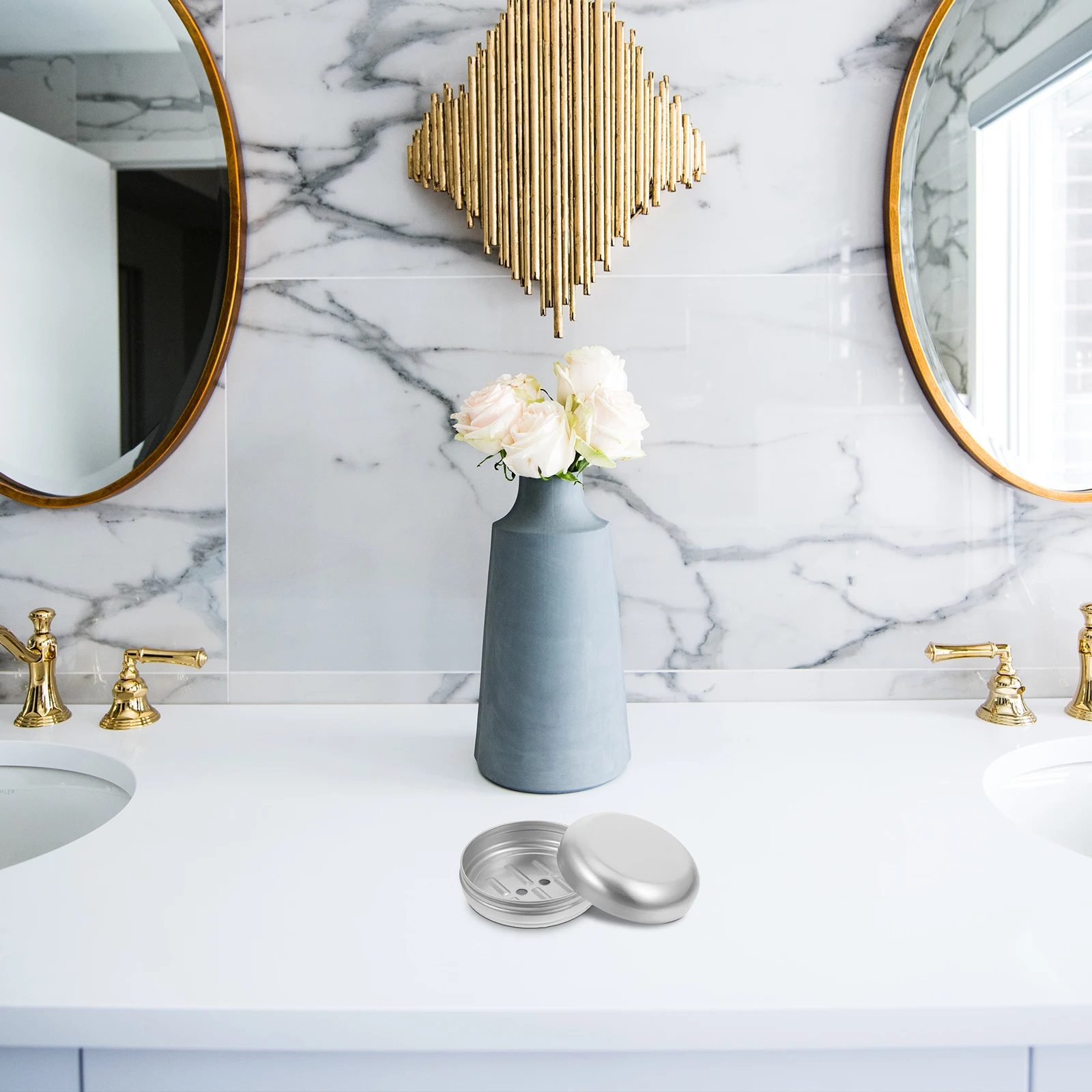 

2Pcs Round Aluminum Soap Box Soap Holder Leakproof Storage Container for Travel Bathroom Bathroom Supplies