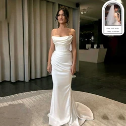 Eightree Elegant Mermaid Wedding Dresses Boho Strpaless Floor Length Bridal Dress White Evening Wedding Prom Gowns Customized