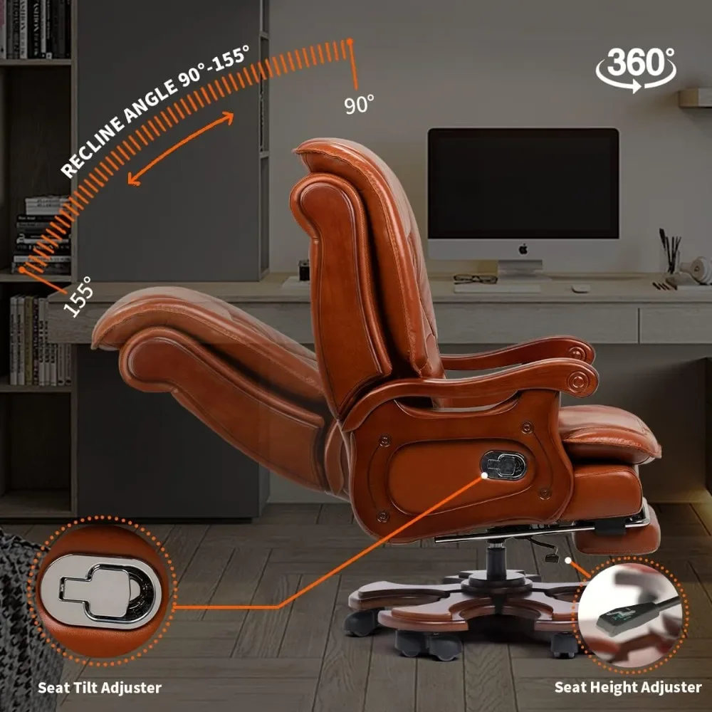 Massage Office Chair 2.0 with Footrest Ergonomic Fully Reclining Office CGenuine Leather Chair Adjustable Tilt Angle  Cadeira