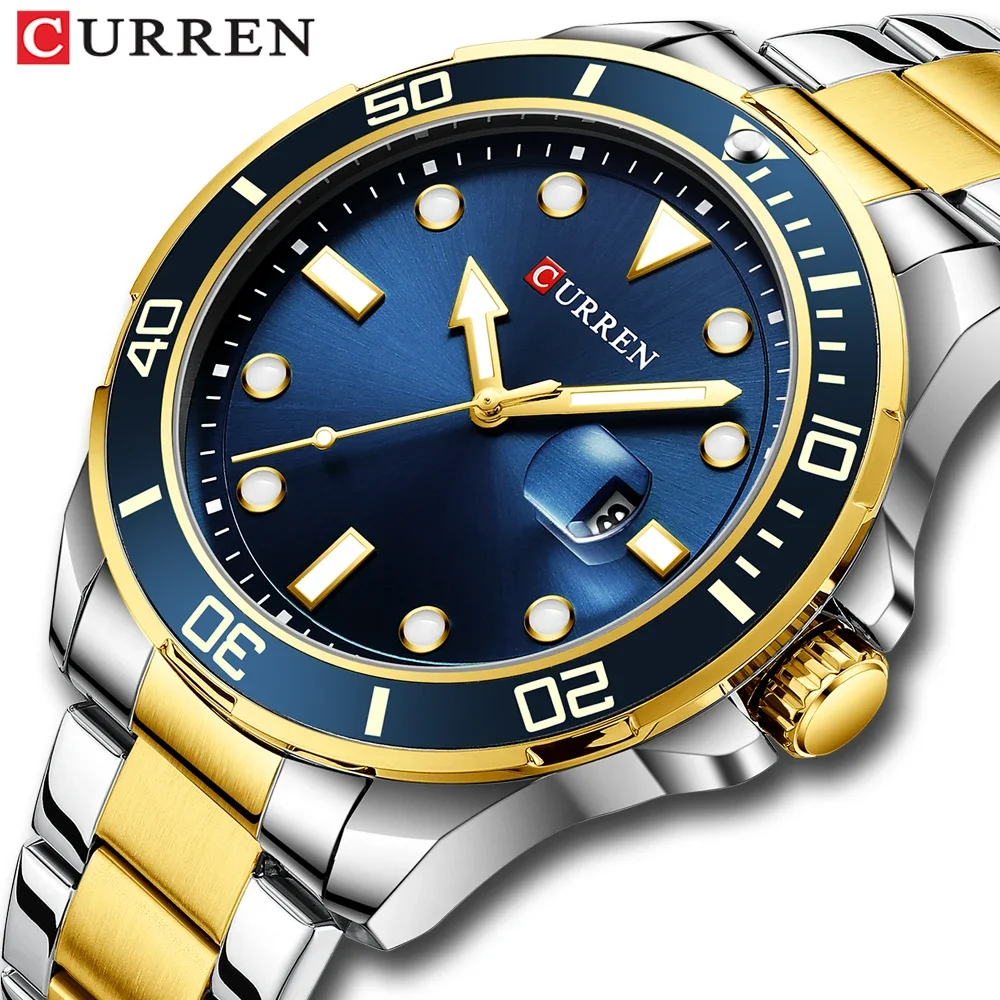 CURREN 8388 Green Water Ghost Series Quartz Men Watches High-end Luxury Sapphire Glass Stainless Steel Watch Men