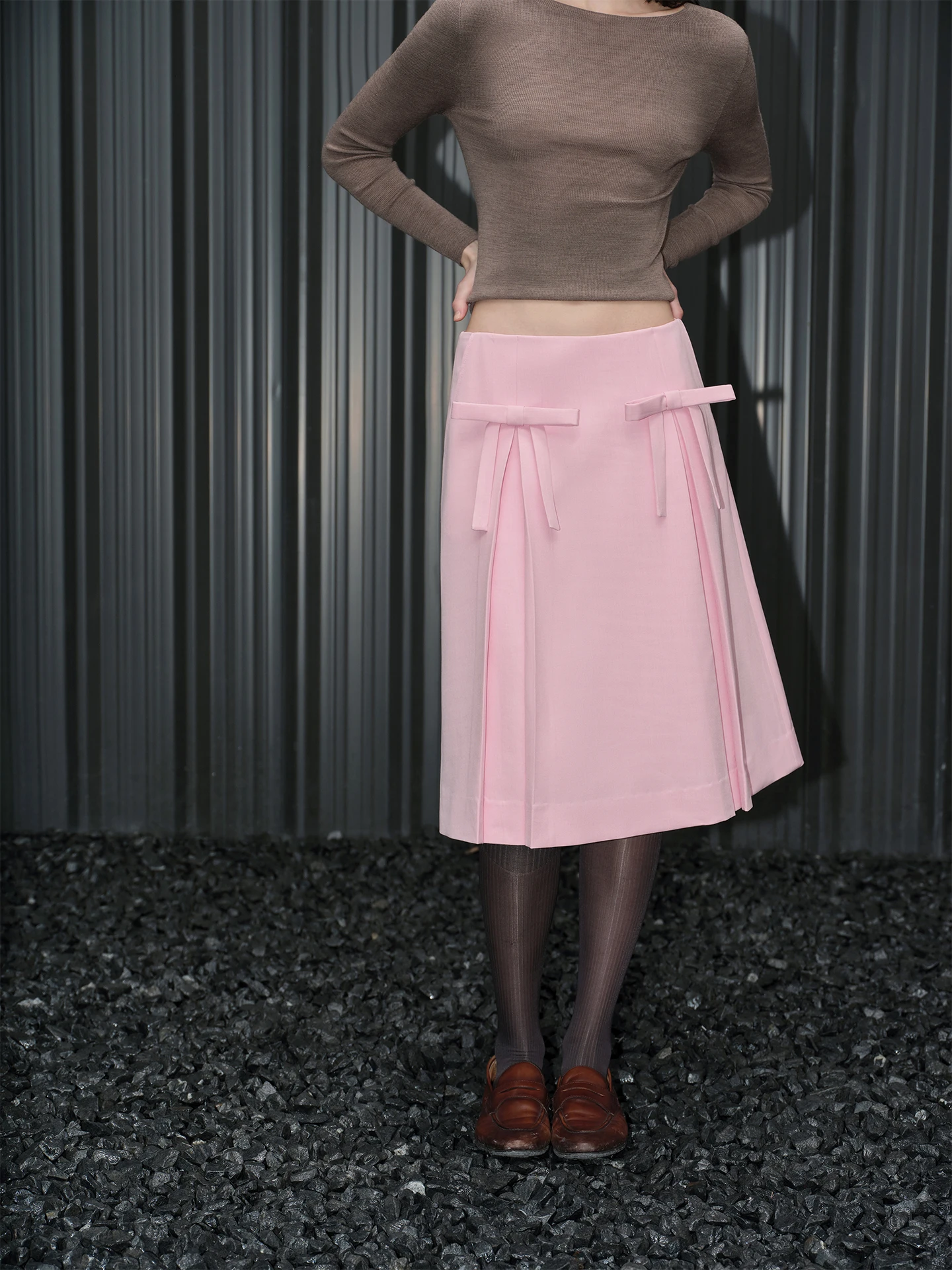 

Pink Midi A-Line Skirt Women's Spring 2026 New Simple Faion Girl Feel Street Sle Cotton Polyester Spandex Blend