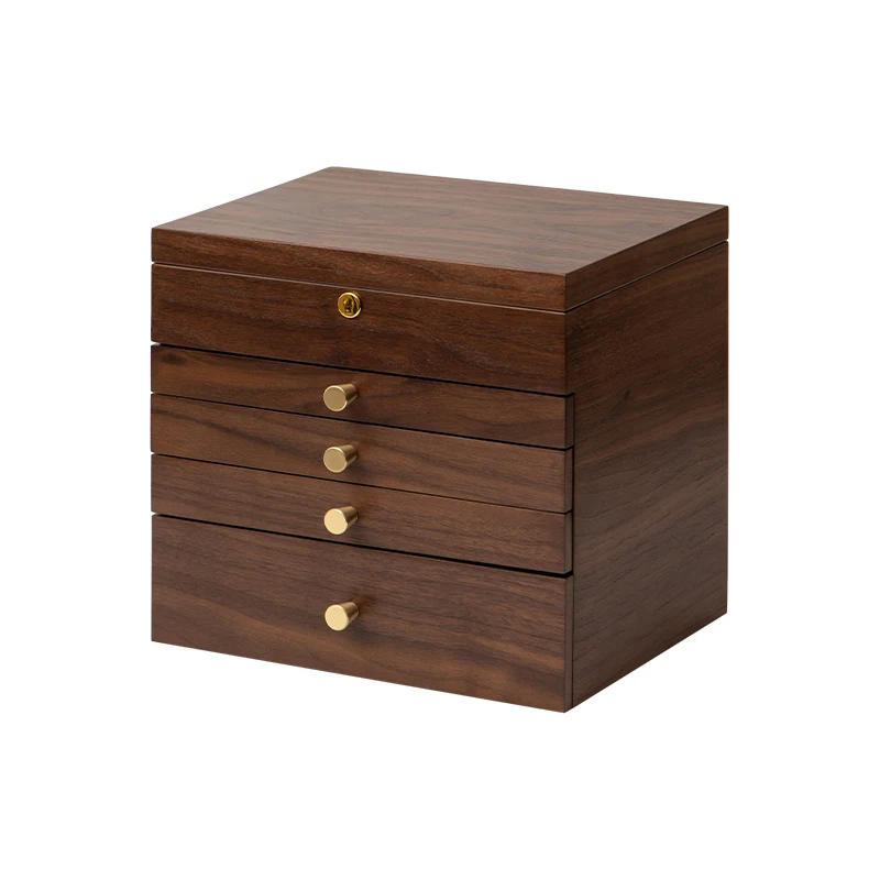 Caja de almacenamiento de joyas de madera con cerradura, joyero premium retro de gran capacidad, regalo de boda, joyero de oro.