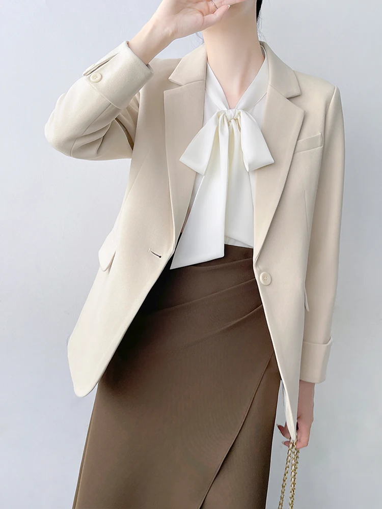 Korean Sle Commute Workwear Suit Women's Autumn Winter Woolen Interview Formal Outerwear Slim Fit Long Sve Thien
