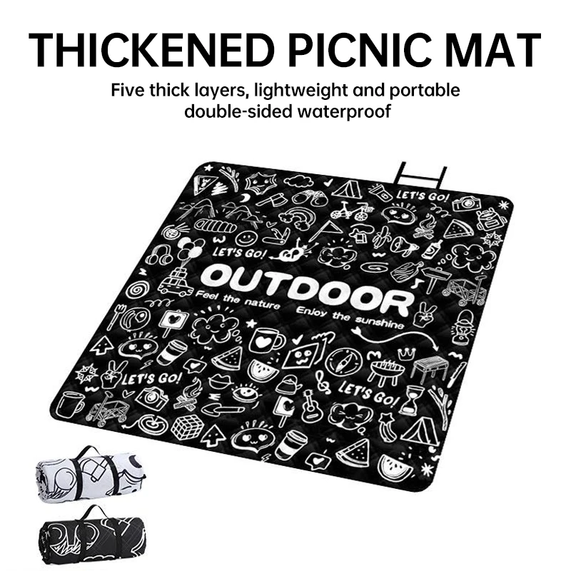 Outdoor Picnic Mat, Lawn Mat, Moisture-Proof Camping Mat, Aluminum Film Base, Large, Machine Washable, Thickened, 2x2m