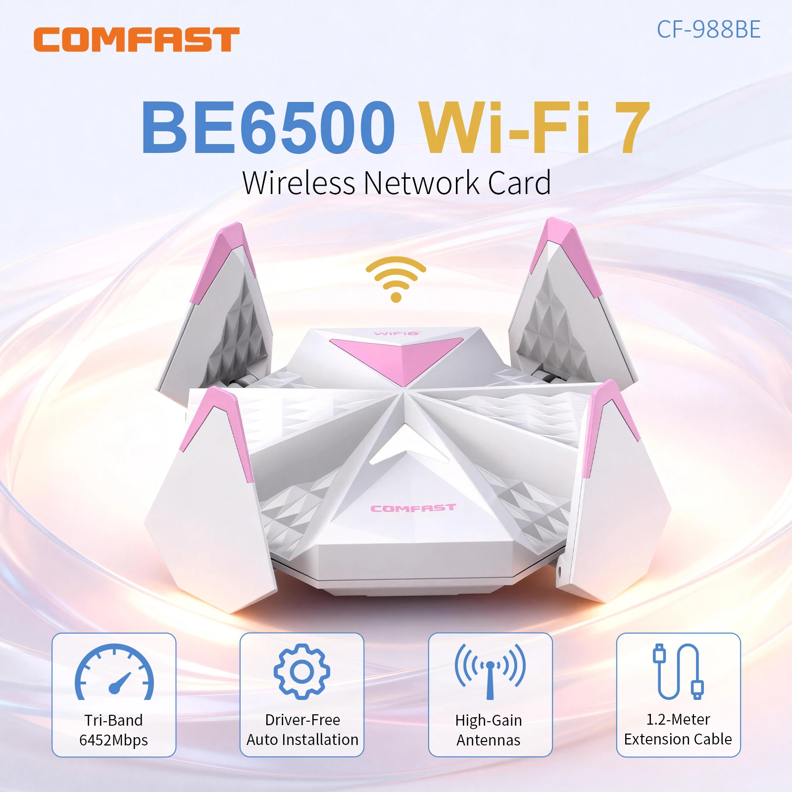 COMFAST 6G/5G/2.4G Wifi 7 Adaptador BE6500 USB Adapter Wireless 4 Antennas USB 3.0 Wi Fi Dongle Driver Free for Laptop Win10/11