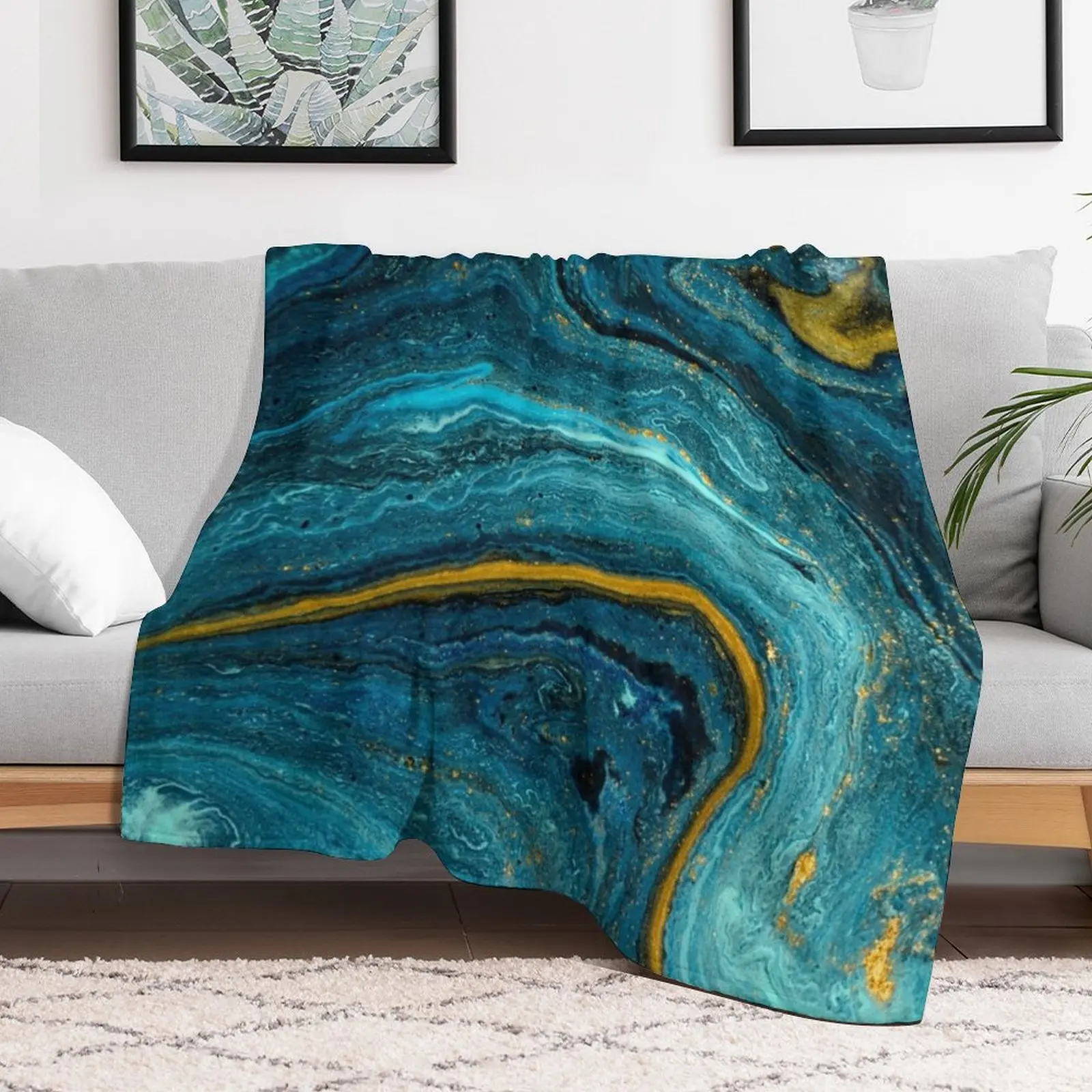 Marbled Turquoise Teal Geode Design Throw Blanket Large Sofa Quilt Luxury St Personalized Gift Blankets