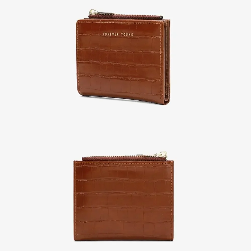 محفظة نسائية عصرية قابلة للطي قصيرة عالية الجودة من جلد البولي يوريثان بسحاب، محفظة صغيرة بلون سادة ونافذة تعريف متعددة الاستخدامات #2