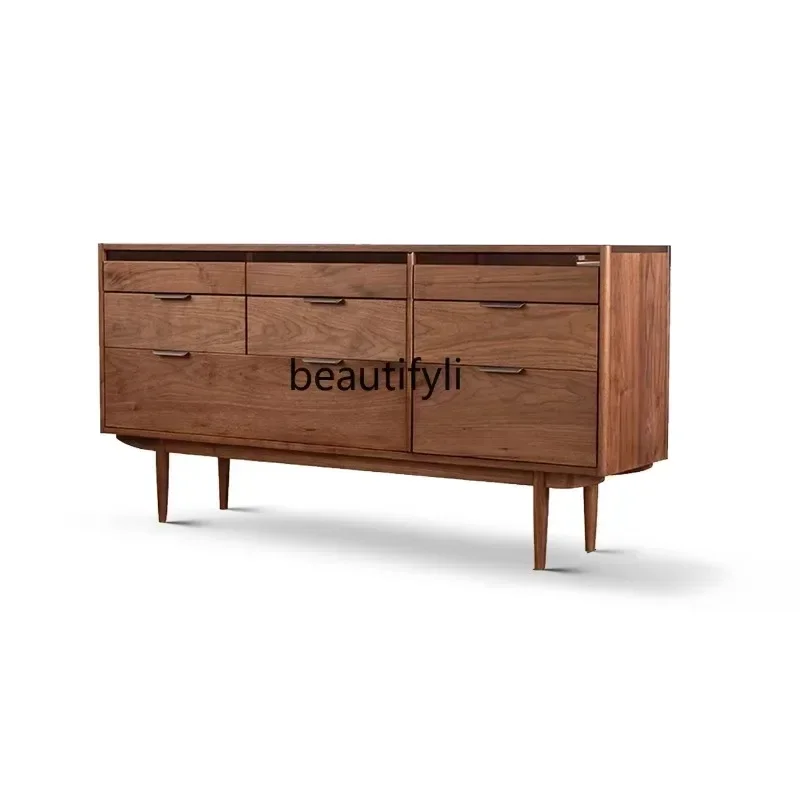 خزانة تخزين بثمانية دلو من خشب الجوز الأسود في أمريكا الشمالية، خزانة غرفة المعيشة المصنوعة من الخشب الصلب، كابينة بجانب السرير بسيطة وحديثة #4