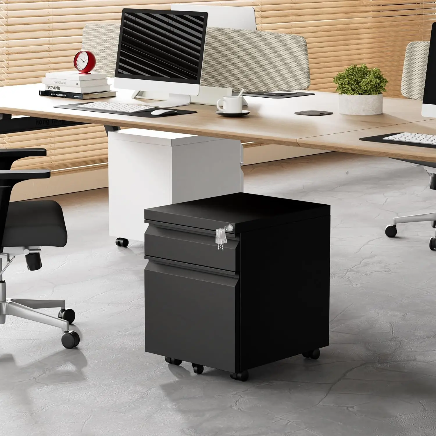 Metal Mobile File Cabinet 2 Drawer with Lock & 4 Keys Under Desk Filing Home Office Anti-tilt Wheels A4/Legal/Letter, Customized