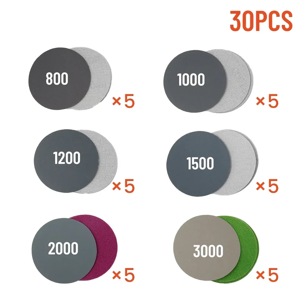 30 Stück Nass-Trocken-Schleifscheiben 3 Zoll 75mm Klettverschluss 800 1000 1200 1500 2000 3000 Körnung Schleifpapier-Werkzeug