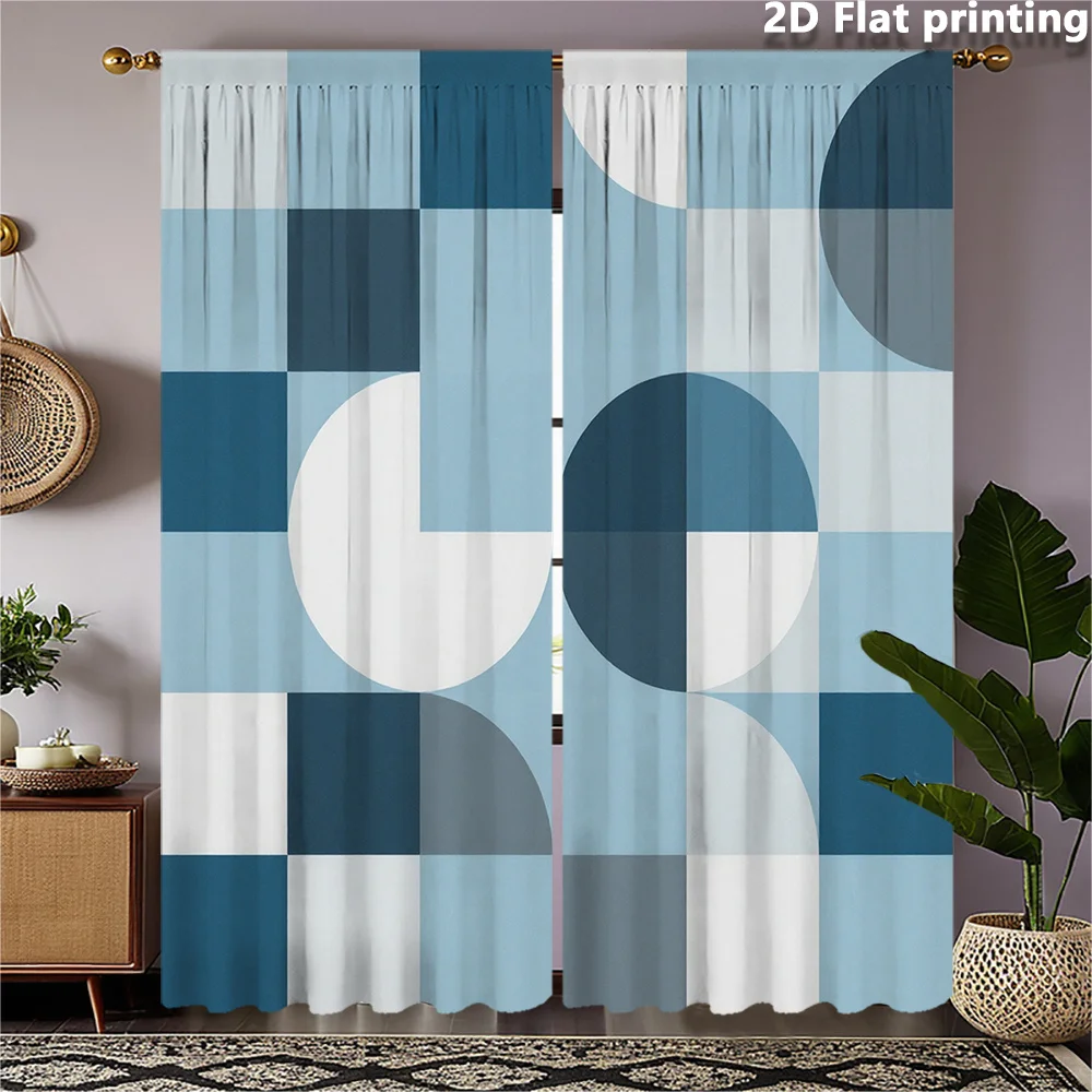 Abstrakte geometrische blaue Vorhänge, moderne Wohnzimmer-Fensterpaneele, flach bedruckte Vorhang-Hintergrunddekoration