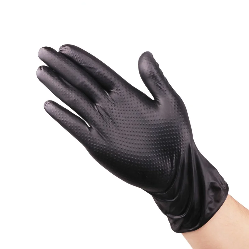 Extra Thick Black Nitrile Diamond Pattern Gloves Non-slip Work Car Repair Disposable Industrial Auto Repair Oil-proof Gloves