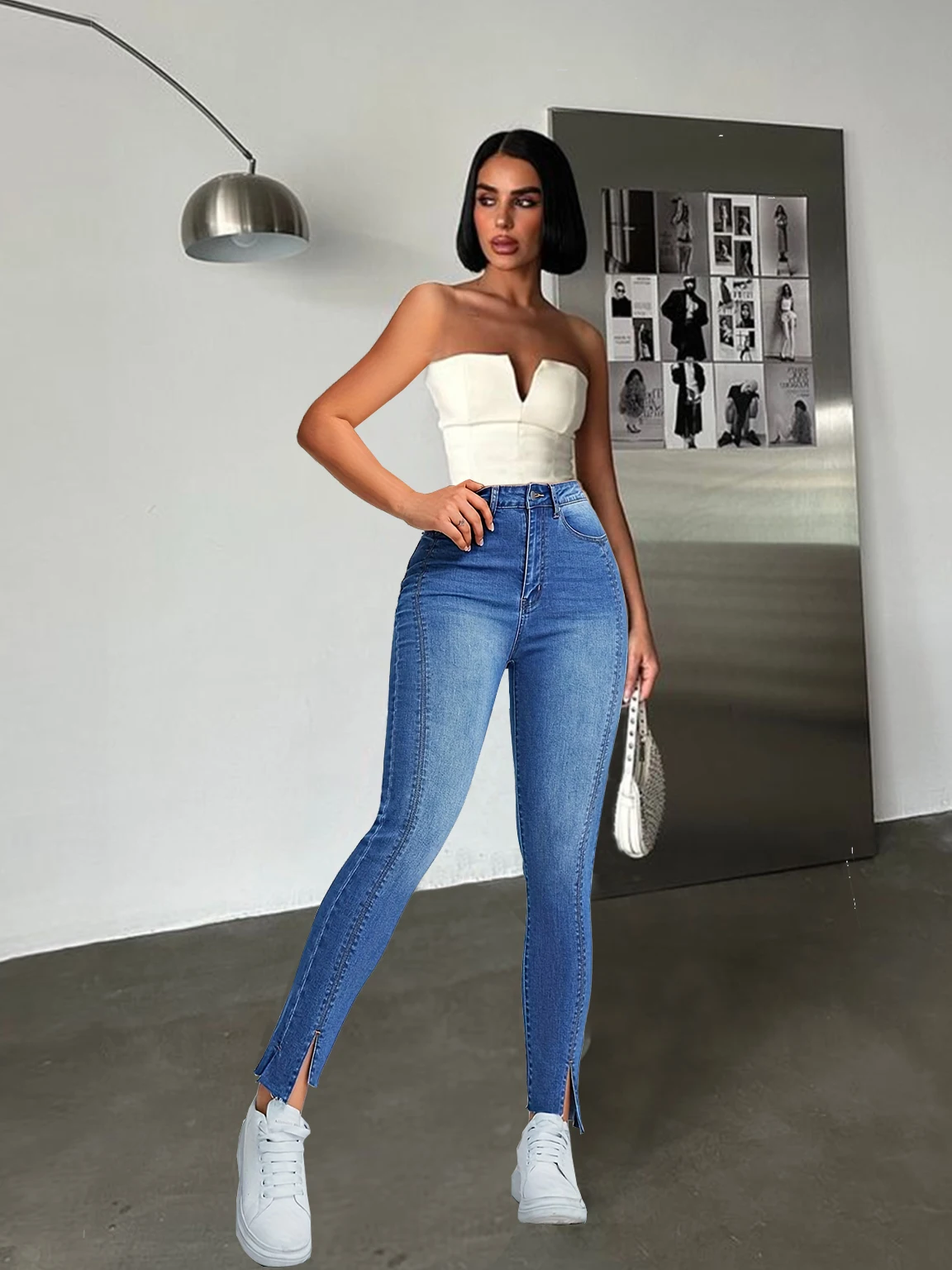 DenimColab 2026 Fashion Side Of Leg Split Women's Jeans pencil pants Ladies High waist Jeans Casual style Skinny Denim Pants