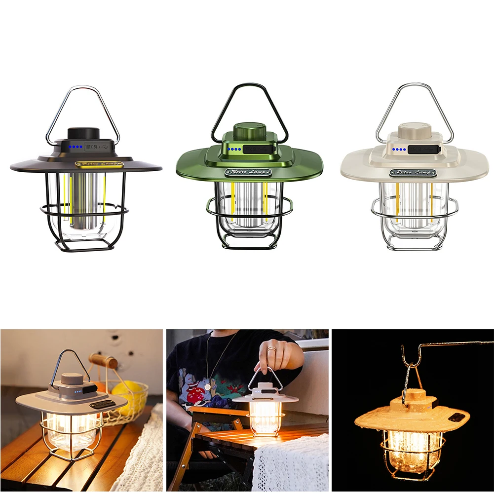 LED Hanging Camping Lamp Vintage Portable Hanging Tent Light Stepless Dimming Rechargeable for Outdoors for Hiking Camp for Home