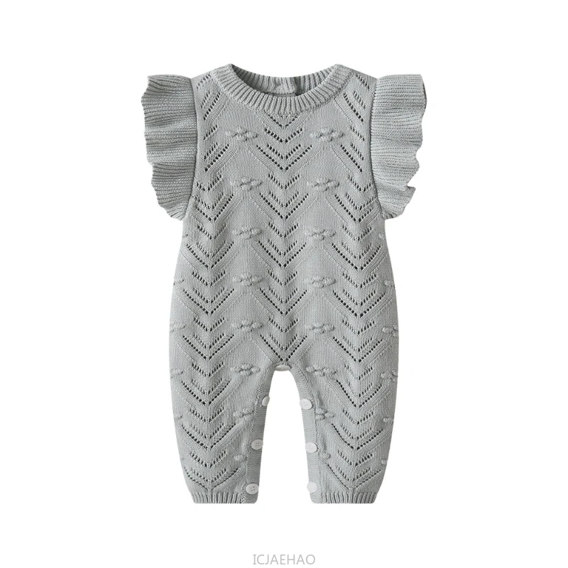 2025 Kids Fall Knit Romper Baby Children Flutter Sleeve Cotton Lace Sweater Overalls Outdoor Costumes Matching Autumn Winter