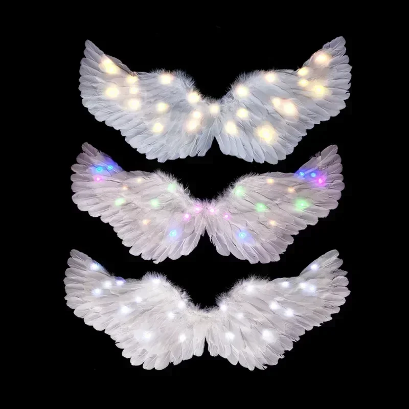 Pink White Light Up Flashing Angel Feathers Wings Adult Children's Performance Props Stage Shows Glow Party Christmas Halloween