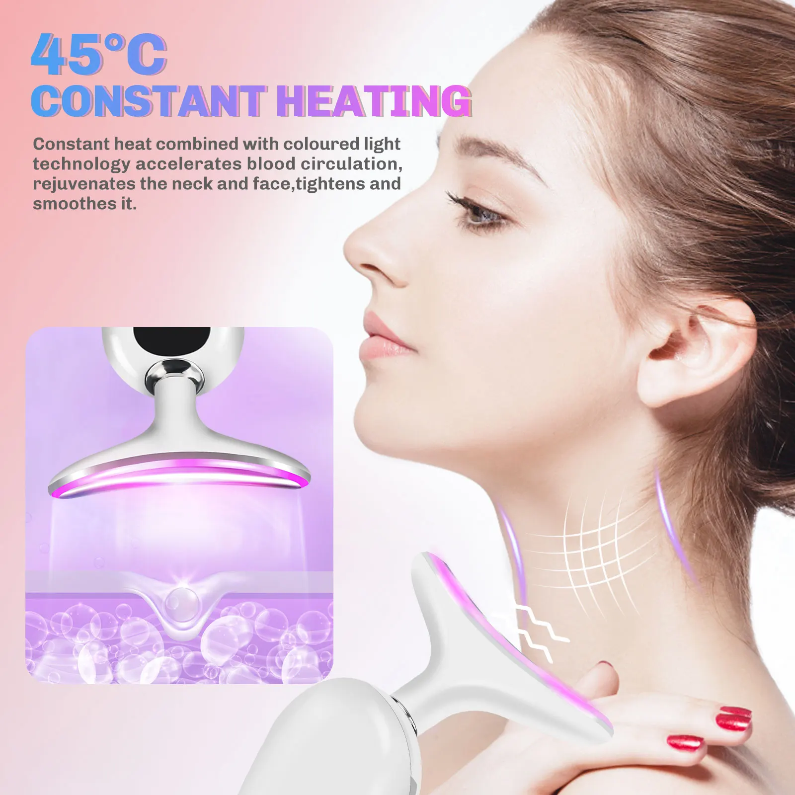 Microcurrent Neck Face Massager EMS Lifting Firming Skin Care Tightening Device LED Light Therapy for Neck Lines Reducer At Home view 4