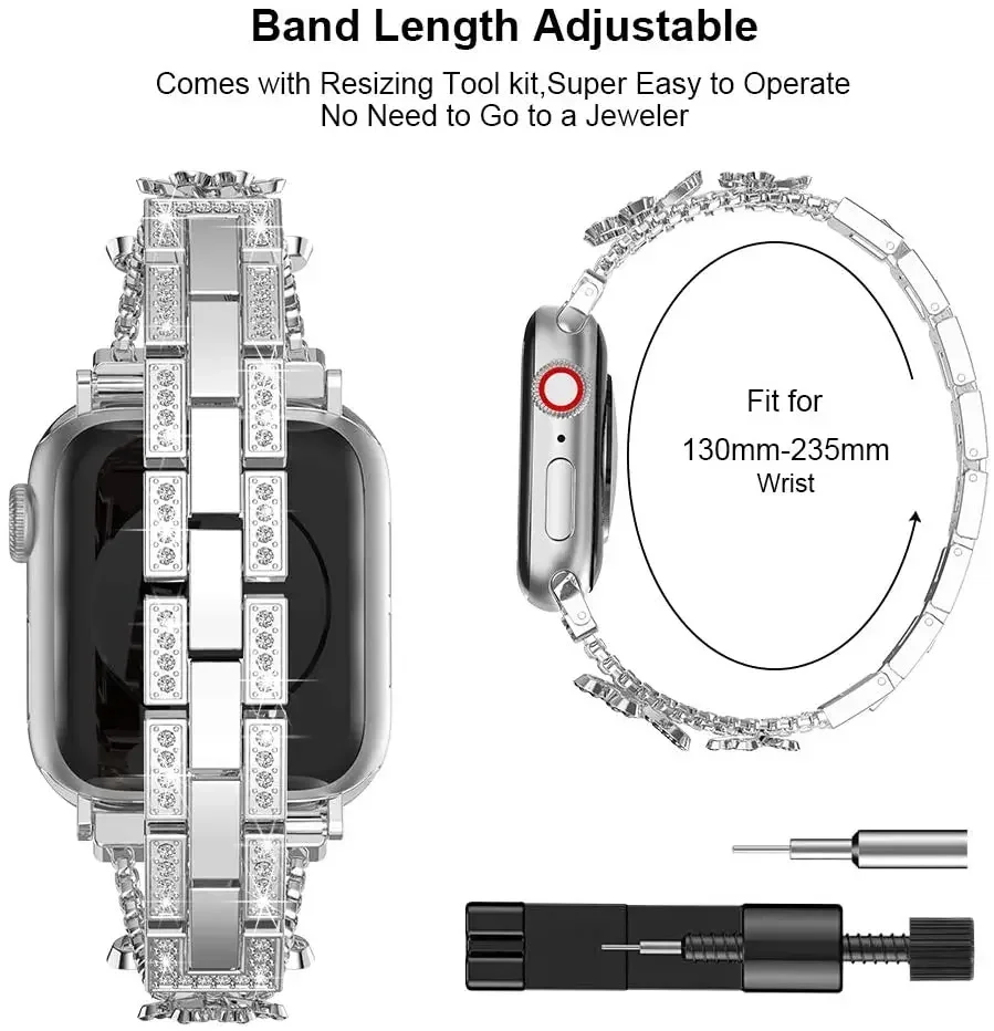 Metal Strap For Apple Watch Ultra/2 49mm 9 8 7 6 5 4 SE 45mm 41mm 40mm 44mm Diamond Band Bracelet For iwatch 10 46mm 42mm Correa