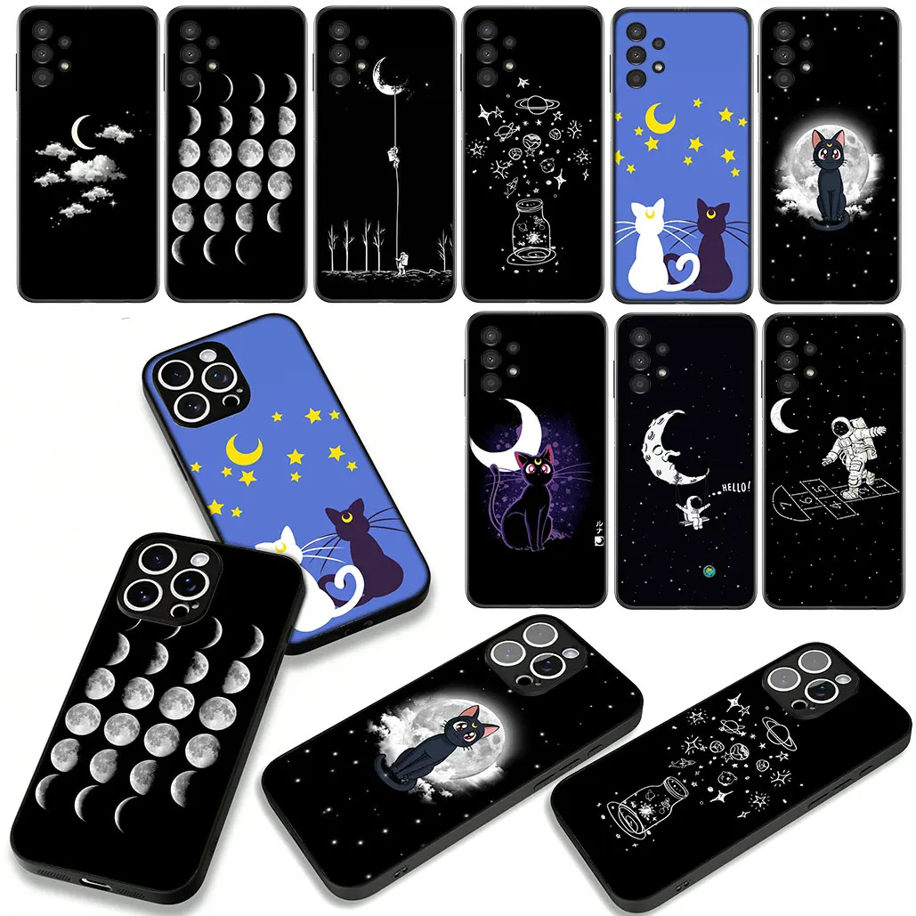 Чехол Moon Sky Stars Cat Astronaut для Samsung Galaxy S25 S24 S22 S23 FE Ultra Plus S7 Edge M56 A05 A06 A15 A16 A26 A36