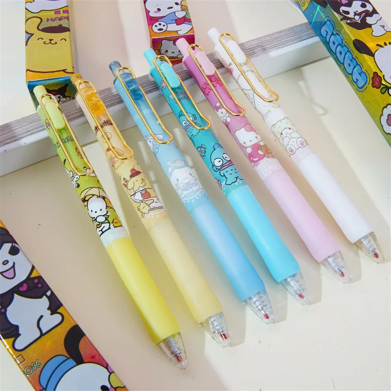 24 pcs/box Kawaii Kuromi Press Gel Pens For Writing Cute Sanrio Melody 0.5mm Black Ink Neutral Pen Office School Supplies Zakka