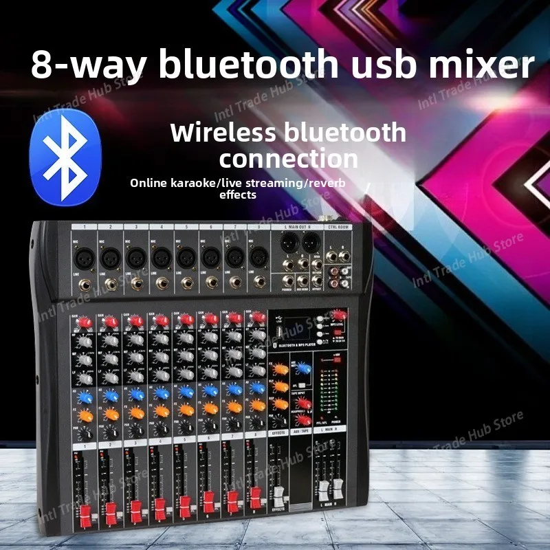 Mixer 8-way Stage Performance Conference Small Portable Phantom Power USB Bluetooth 8-way Mixer
