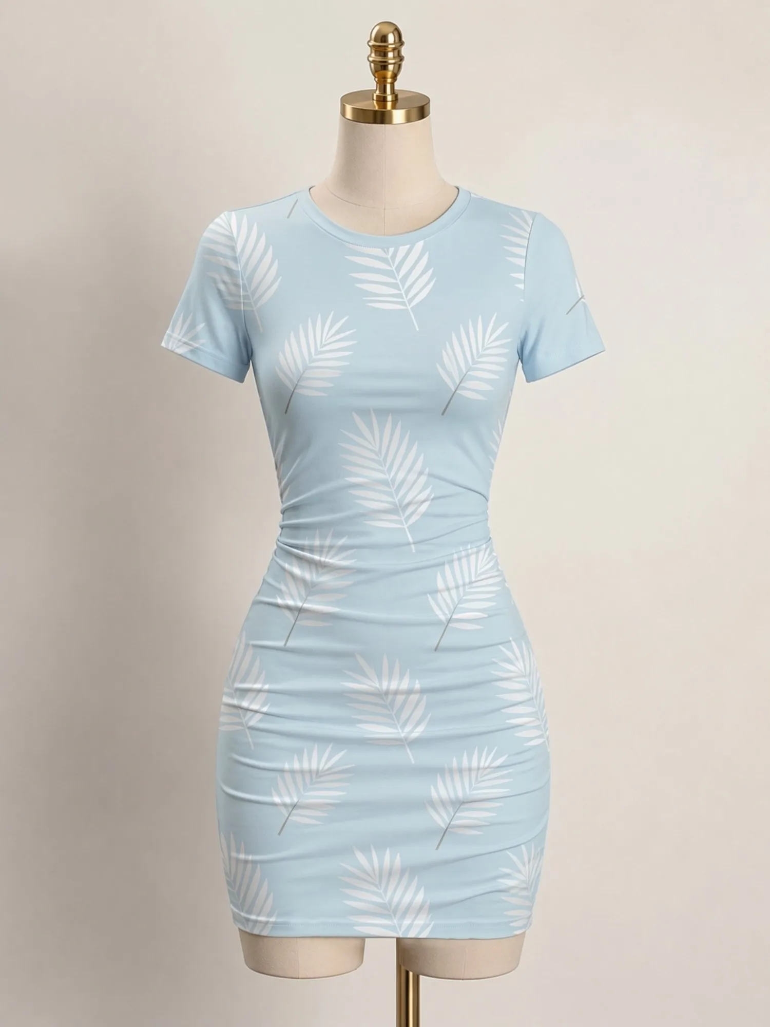 Vestido Mini Ajustado de Manga Corta para Mujer, Cuello Redondo, Estampado Floral, Casual, para Fiesta de Verano, Vacaciones, Vestido de Verano