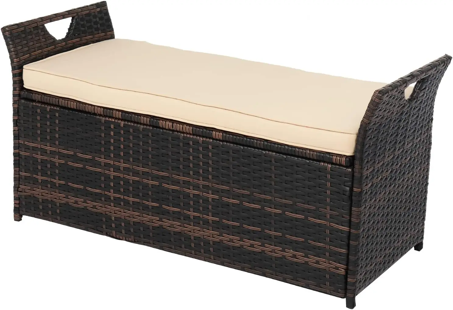 

40 Gallon Outdoor Rattan De Box W/Cushion, Patio Wicker Storage Box For Tools And Supplies, Garden De Storage Bin For Balcony,