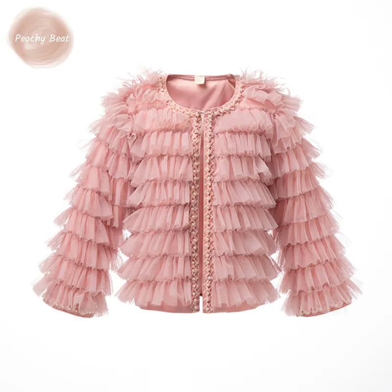 

Fashion Baby Girl Princess Jacket Toddler Child Pearl Tulle Coat Long Sleeve Outwear Spring Autumn Winter Baby Clothes 18M-10Y