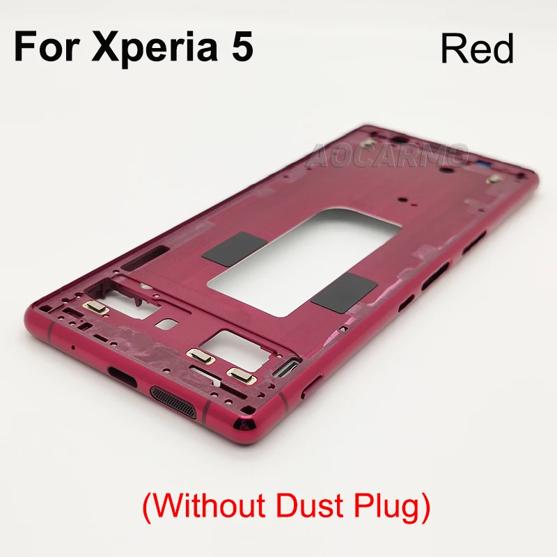 Aocarmo For Sony Xperia 5 / X5 / J8210 J9210 Middle Frame Bracket Panel Metal Chassis Bezel Plate With Dust Plug Cover