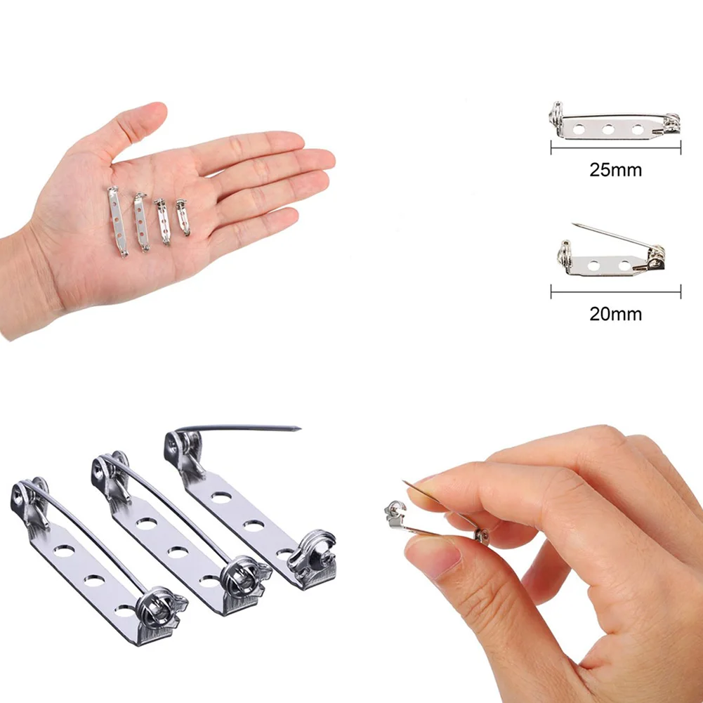 10 Pcs/Set Silver Bar Pins Brooch Pin Tone Pin Back Clasp Brooch 4 Sizes 20 mm 25 mm 32 mm and 38 mm