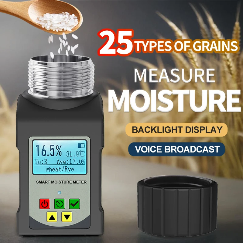 New Smart Moisture Meter For 25 Kinds Grains Humidity Tester Corn Wheat Bean Peanut Seed Hygrometer Grain Moisture Meter