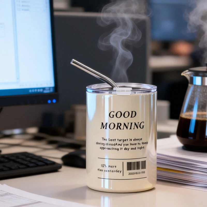 

Многоразовая кофейная кружка из нержавеющей стали, термос с двойными стенками, вакуумная изоляция, дорожная кружка с соломинкой для горячих и холодных напитков, герметичная.