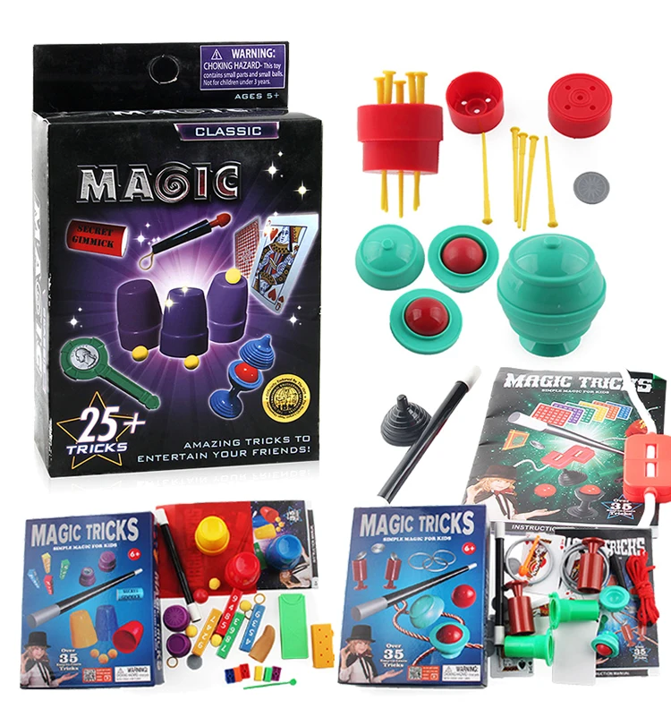 Juego de kit mágico con caja para niños ﻿ Rompecabezas para principiantes, accesorio mágico Simple, trucos de mago emocionantes, regalos de reunión de Festival TMZ