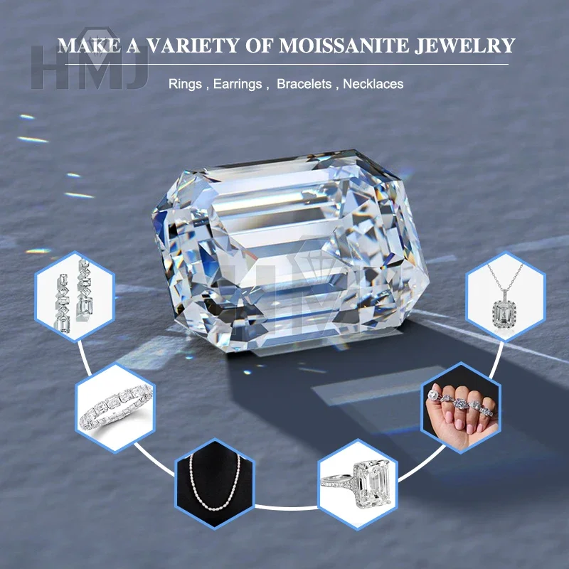 Factory Sale Moissanite Stone Emerald Cut Super White D Color with GRA Certificate DIY Beads for Jewelry Making