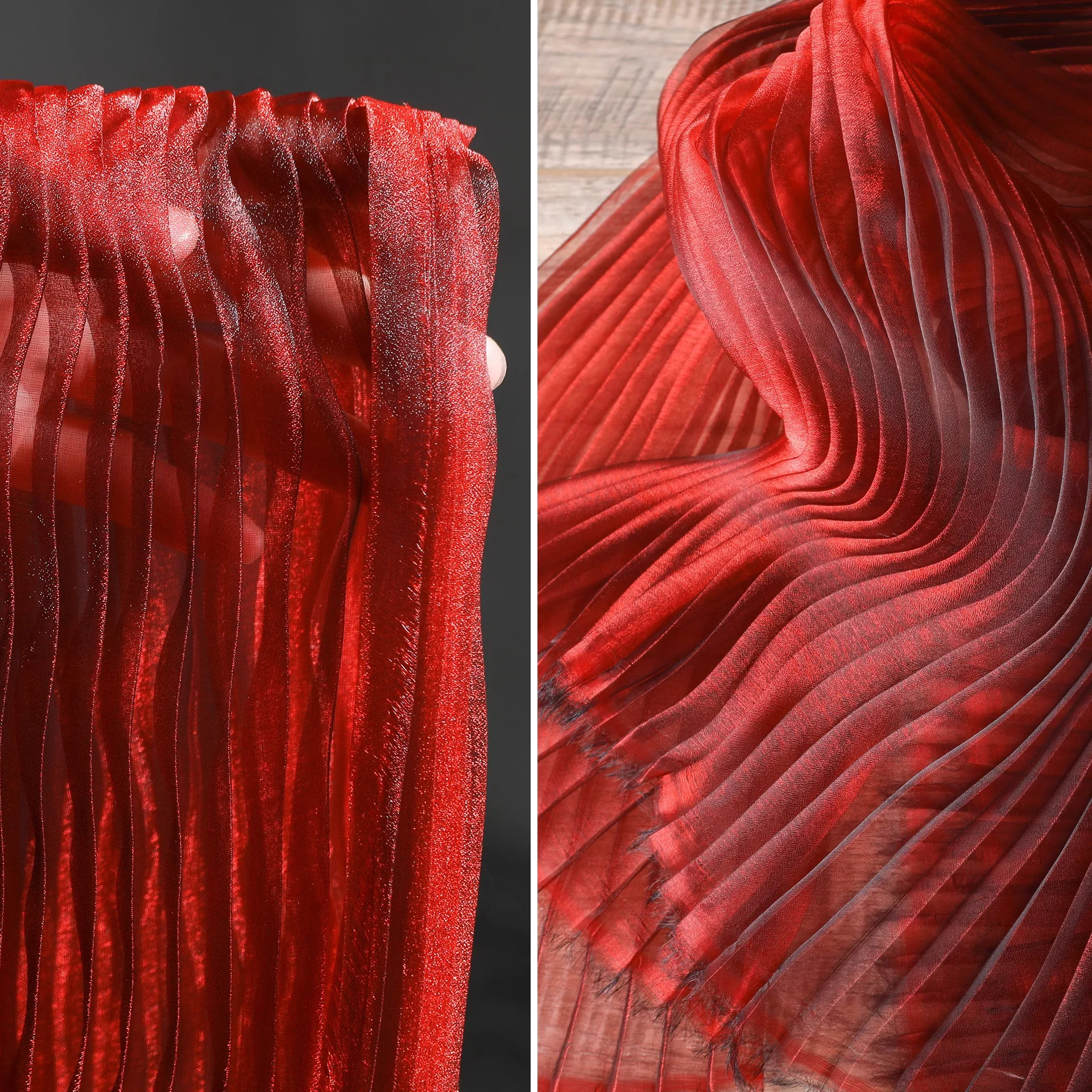 Deep red water light yarn mermaids pressed folding cloth creative wedding handmade dress decorative designer fabrics