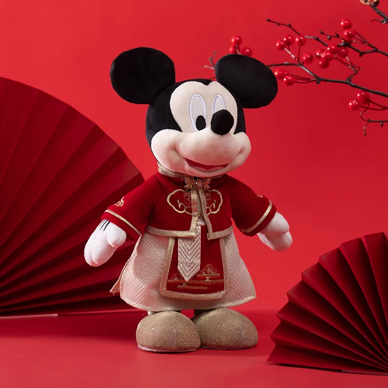 2024 New Disney Mickey Minnie wedding doll Chinese style wedding plush doll bed doll a pair of ornaments gift