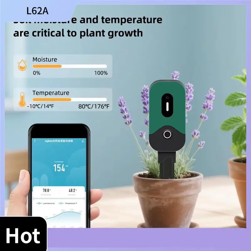 

L62A Датчик влажности почвы Монитор датчика почвы для садовых растений 3-в-1 Беспроводной монитор датчика почвы для садовых растений