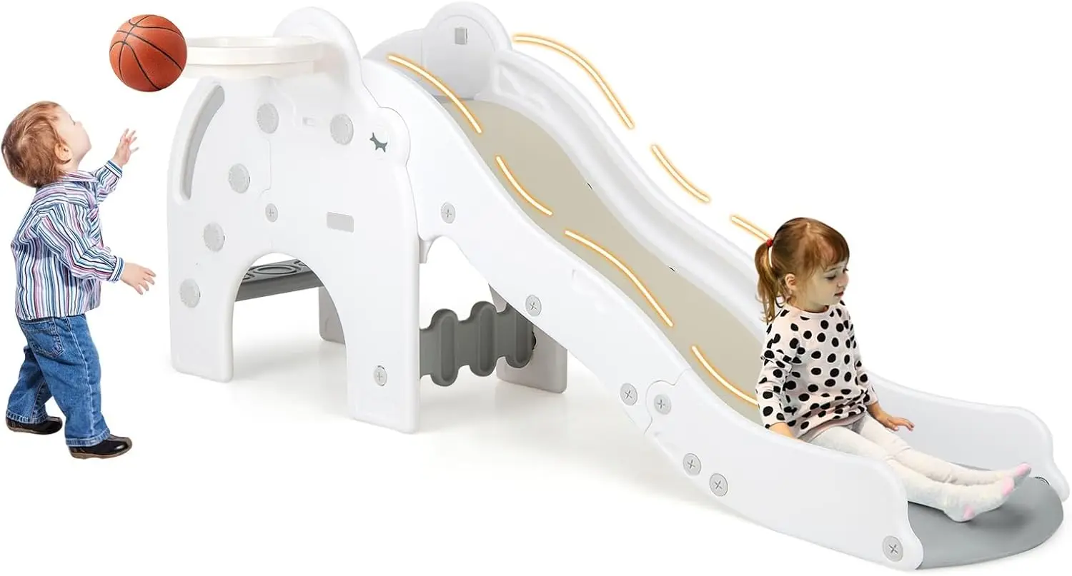 Glissière Ondulée pour Tout-Petit, 4 en 1, Glissière Intérieure pour Enfants, Charge Maximale de 330lb pour 18 Mois et Plus, Ballon de Basket-Ball, Escalade Extérieure