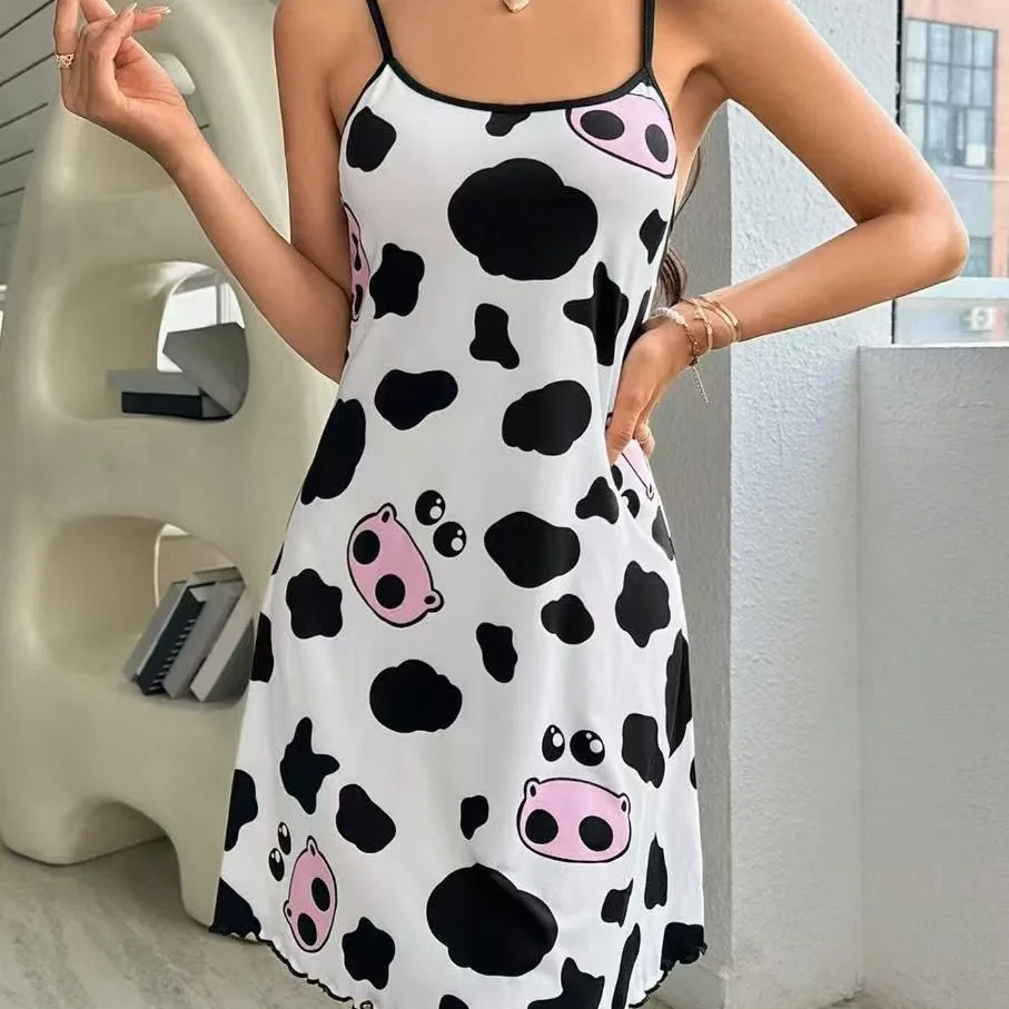 

Sexy Floral Print Strap Dress Women's Nightgown Home Clothes Sleepwear Comfortable Soft Material Easy to Wear And Care
