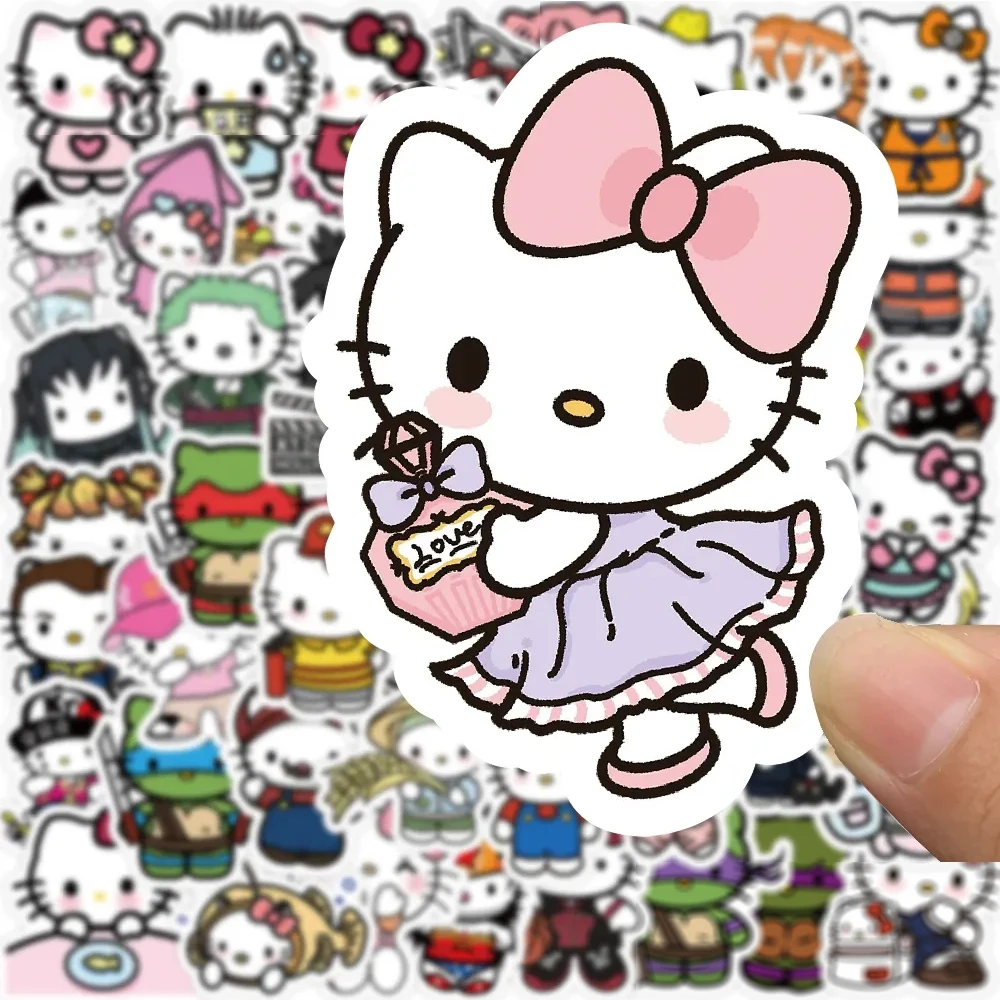 Autocollants de dessin animé Art Hello Kitty, Sanurgente Kawaii, décalcomanie pour ordinateur portable, bagages, jouets, cadeau de scrapbooking, 10 pièces, 30 pièces, 50 pièces, 104 pièces