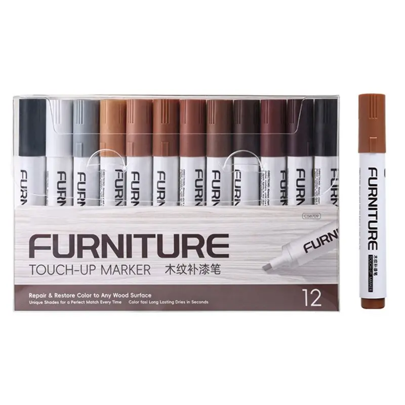 

AT82-Furniture Repair Marker Pen 12-Colors Filling Stick Wood Composite Texture Paint Scratches Patch Repair Kit