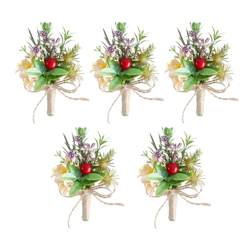 

5Pcs Soft Fabric Wedding Boutonniere for Bride Grooms Elegant Wedding Corsages