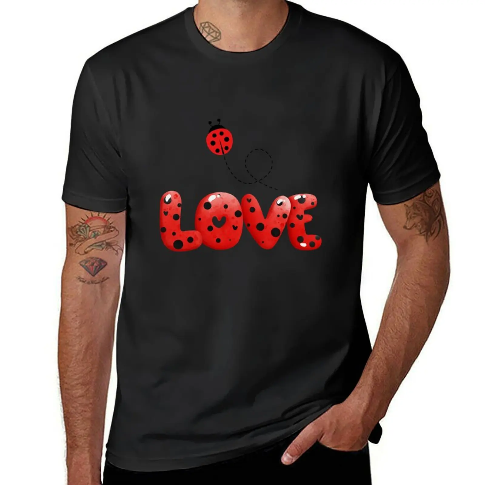 LOVE ladybugs T-Shirt tops hippie clothes plus sizes mens graphic t-shirts hip hop