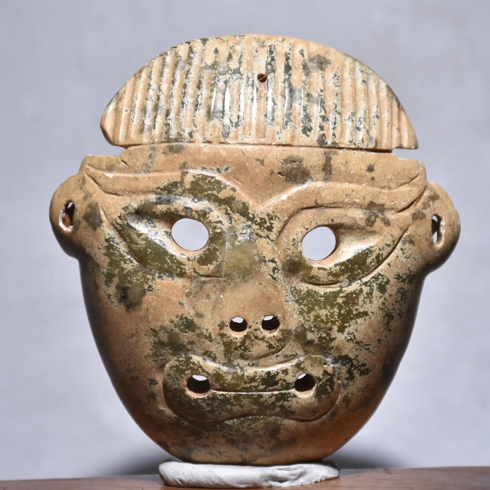 

3.6 inch Chinese Old Hongshan Culture Jade Carving Character Mask Amulet Pendant -