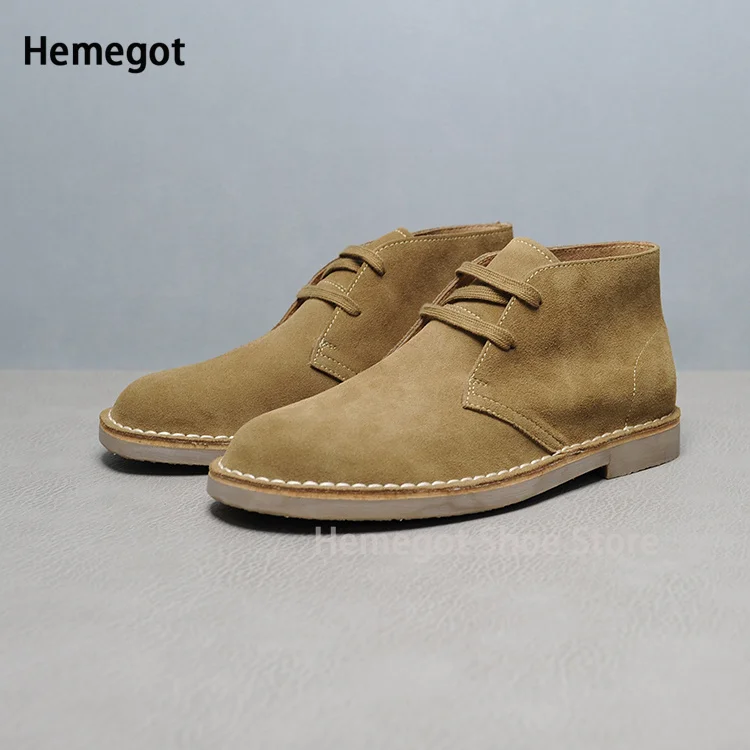 Men Cowhide Desert Boots High Top Lace-Up Brown Suede Boots Luxury High Quality Rubber Soled Casual Shoes New In Men Shoes