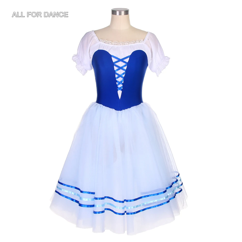 

22520 Puff Sleeves Ballet Dance Tutu Leotard Dress for Girls and Women Royal Blue Bodice with Romantic Skirts Ballet Dress