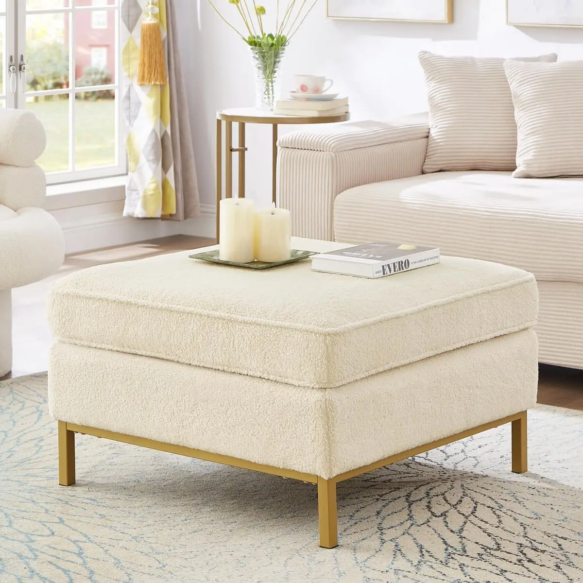 Large Velvet Ottoman Square Couch Footrest with Padded Cushion