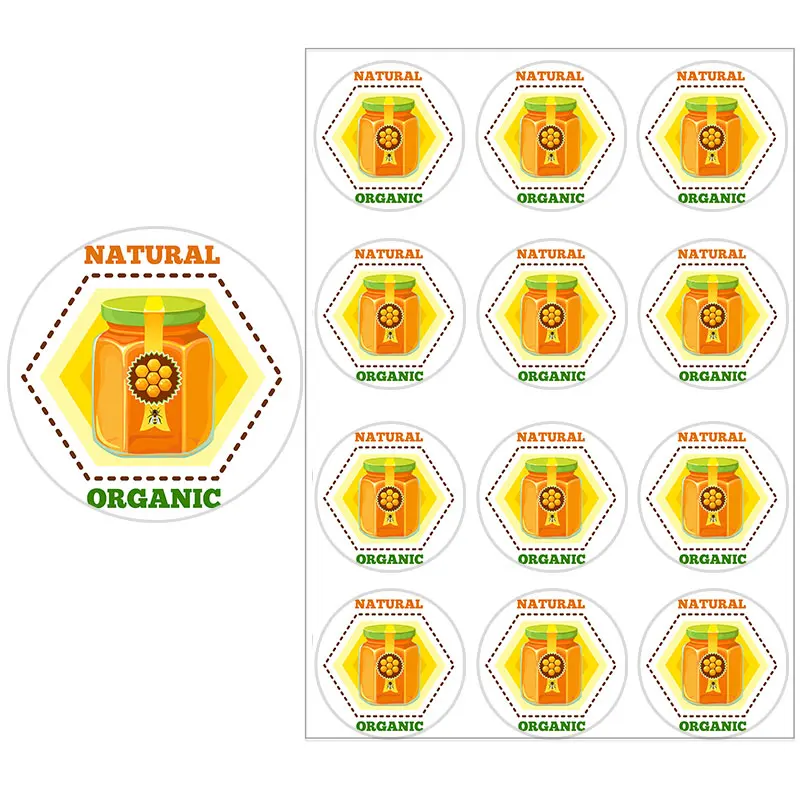 3.5cm/4.5cm Honey Bee Self-Adhesive Sticker with Fresh Natural Thanks Seal Label For Honey Jar Small Business Tag for Marketing