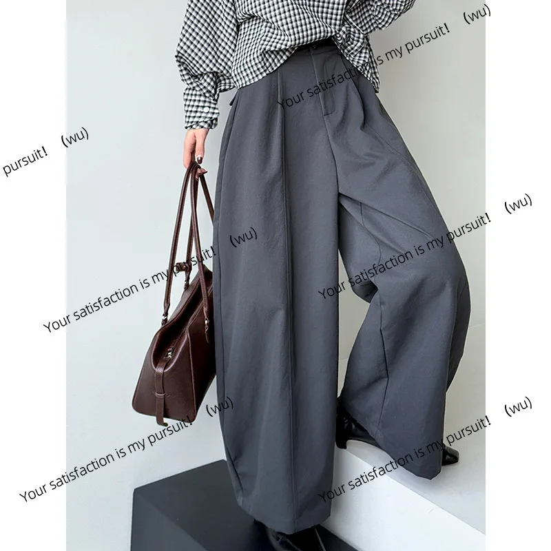

Tachibana early autumn new wide-leg pants women's simple temperament high waist thin trousers drape casual pants zipper 2562
